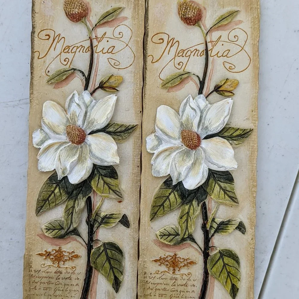 Set of two (2) magnolia wall plaques